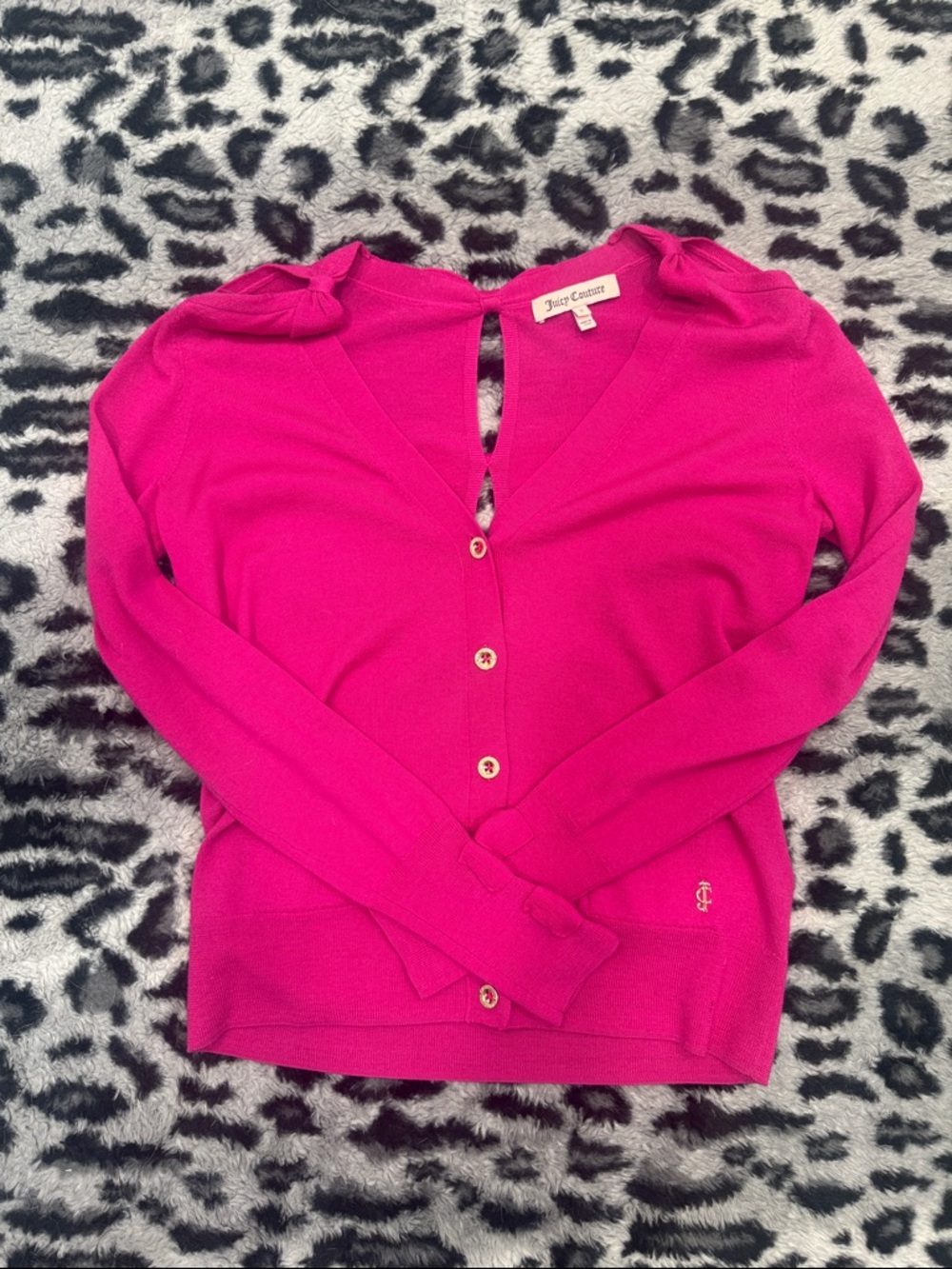 Juicy Couture Hot Pink Bow-Shoulder V-Neck Cardigan